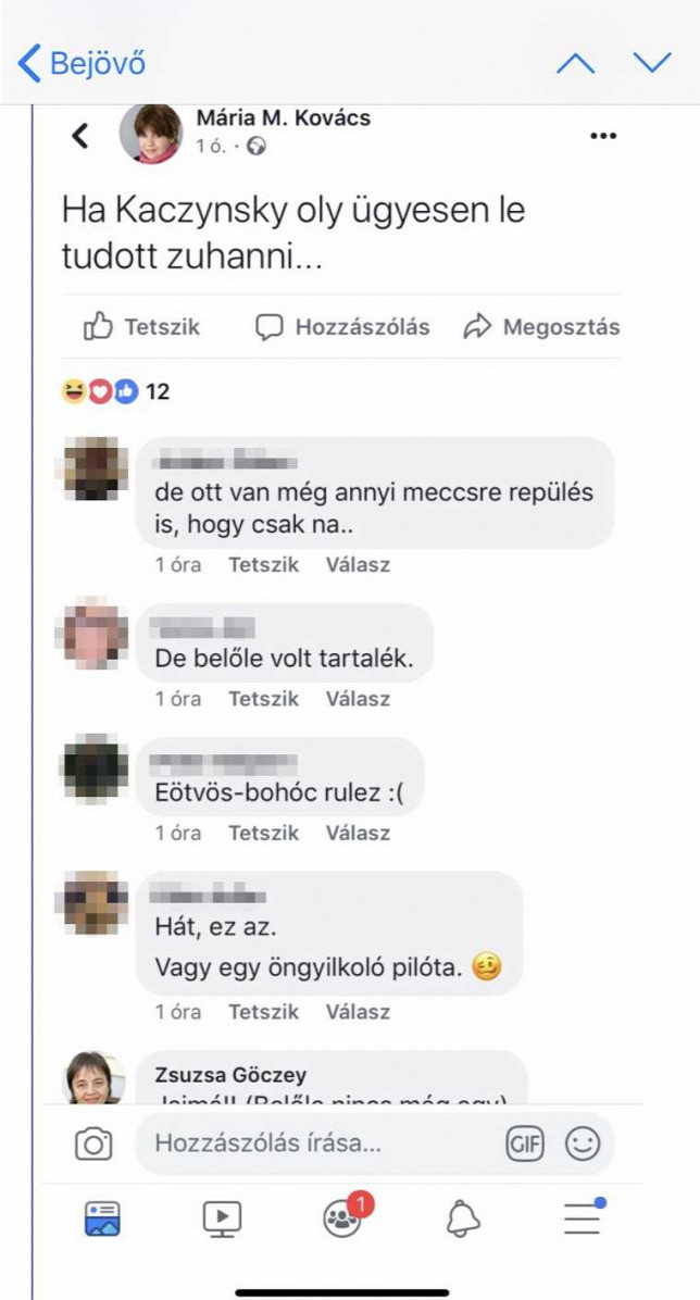 Fotó: Origo Kovács M. Mária Facebook-bejegyzése, alatt Göczey Zsuzsa hozzászólásával