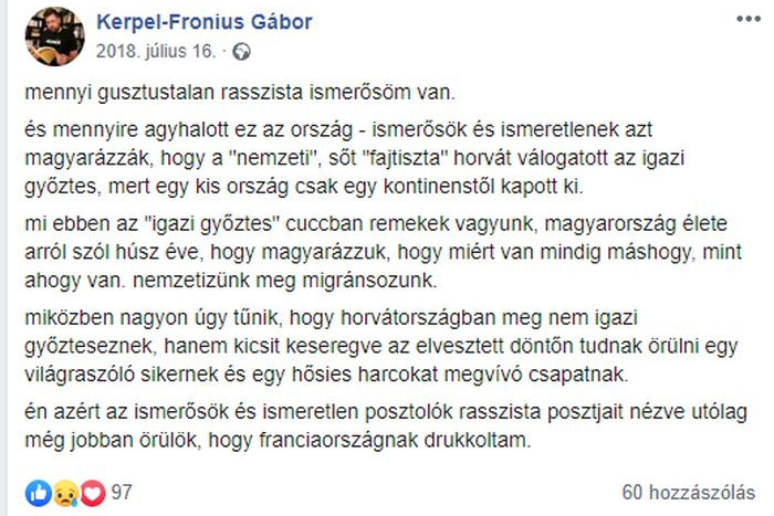 Fotó: Facebook Agyhalottnak nevezte Magyarországot Kerpel-Fronius Gábor