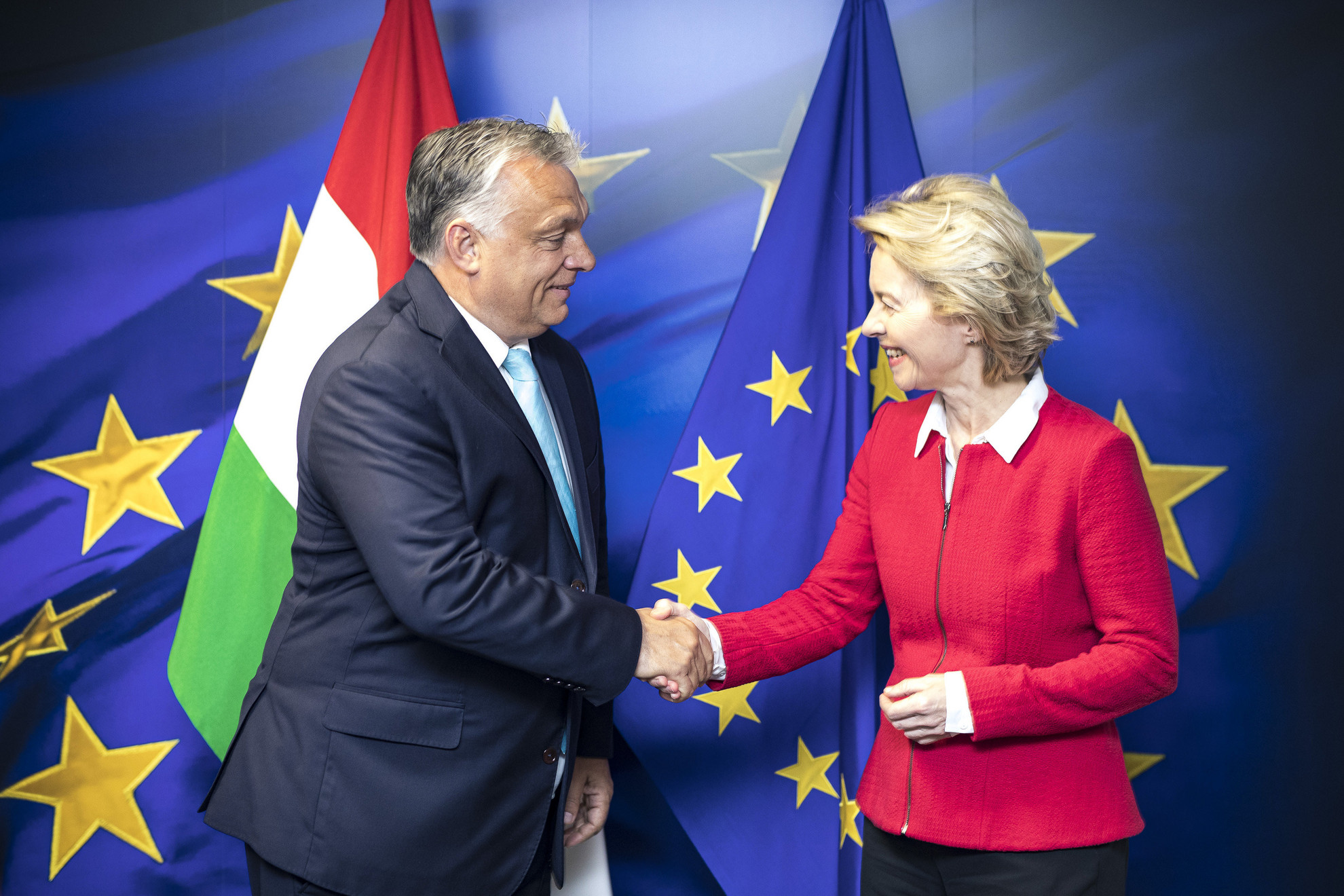 Fotó: Miniszterelnöki Sajtóiroda/Sze A Miniszterelnöki Sajtóiroda által közreadott képen Orbán Viktor miniszterelnök és Ursula von der Leyen, az Európai Bizottság új elnökének találkozója Brüsszelben 2019. augusztus 1-jén