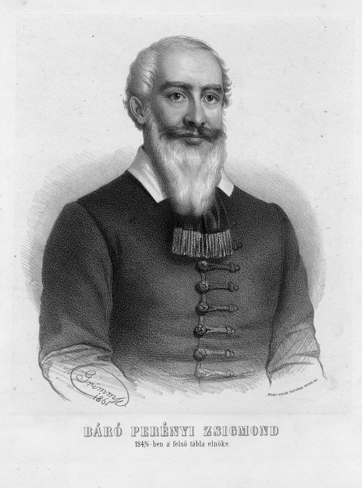 Perényi Zsigmond portréja 
Grimm Rezső litográfiája, 1861, ltsz.: 8640 