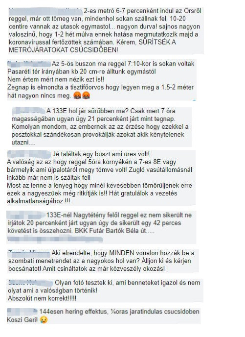 Fotó: BKK Facebook Tele a kommentfal a felháborodott kommentekkel (a képet az Origo képernyőfotóinak összeállításából készítettük)