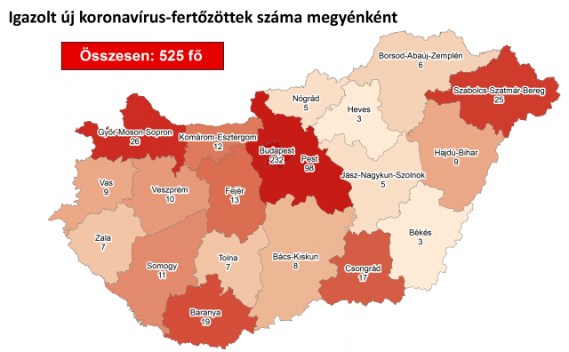 Fotó: koronavirus.gov.hu Térképen a fertőzöttek területi megoszlása