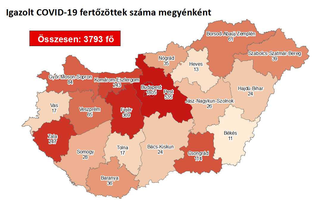 Fotó: koronavirus.gov.hu Igazolt fertőzöttek száma megyénként