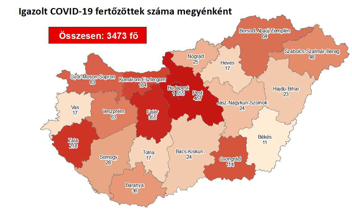 Igazolt fertőzöttek száma megyénként
