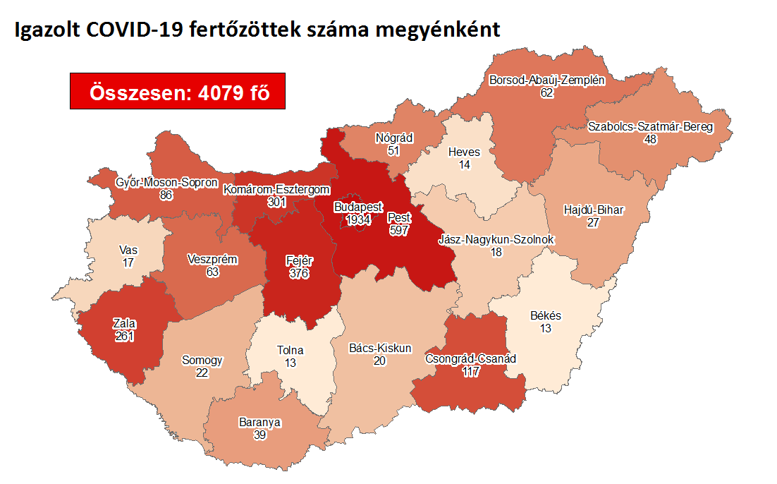Igazolt fertőzöttek száma megyénként