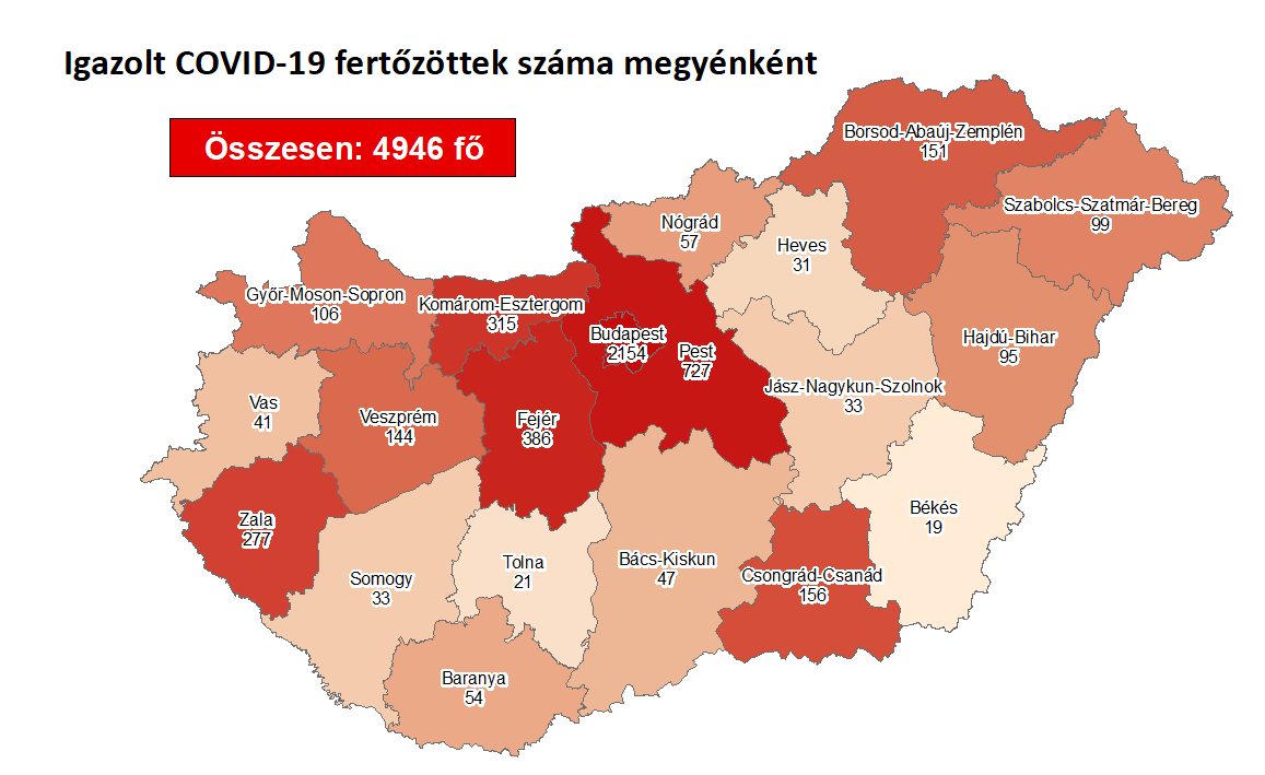 Igazolt fertőzöttek száma megyénként
