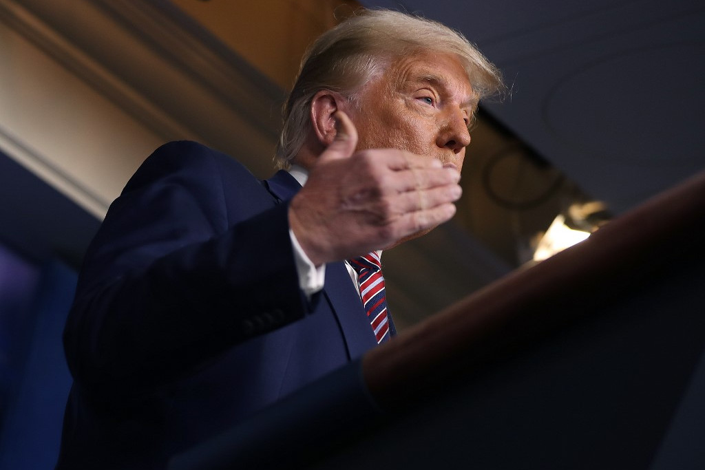 Fotó: CHIP SOMODEVILLA / GETTY IMAGE Donald Trump sajtótájékoztatót tart a Fehér Házban november 6-án