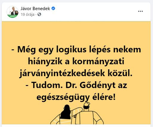 Fotó: Facebook/Jávor Benedek Egy vírustagadó álorvost népszerűsít viccelődve Jávor Benedek a világjárvány kellős közepén