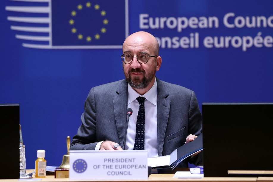 Charles Michel, az Európai Tanács elnöke a brüsszeli EU-csúcson