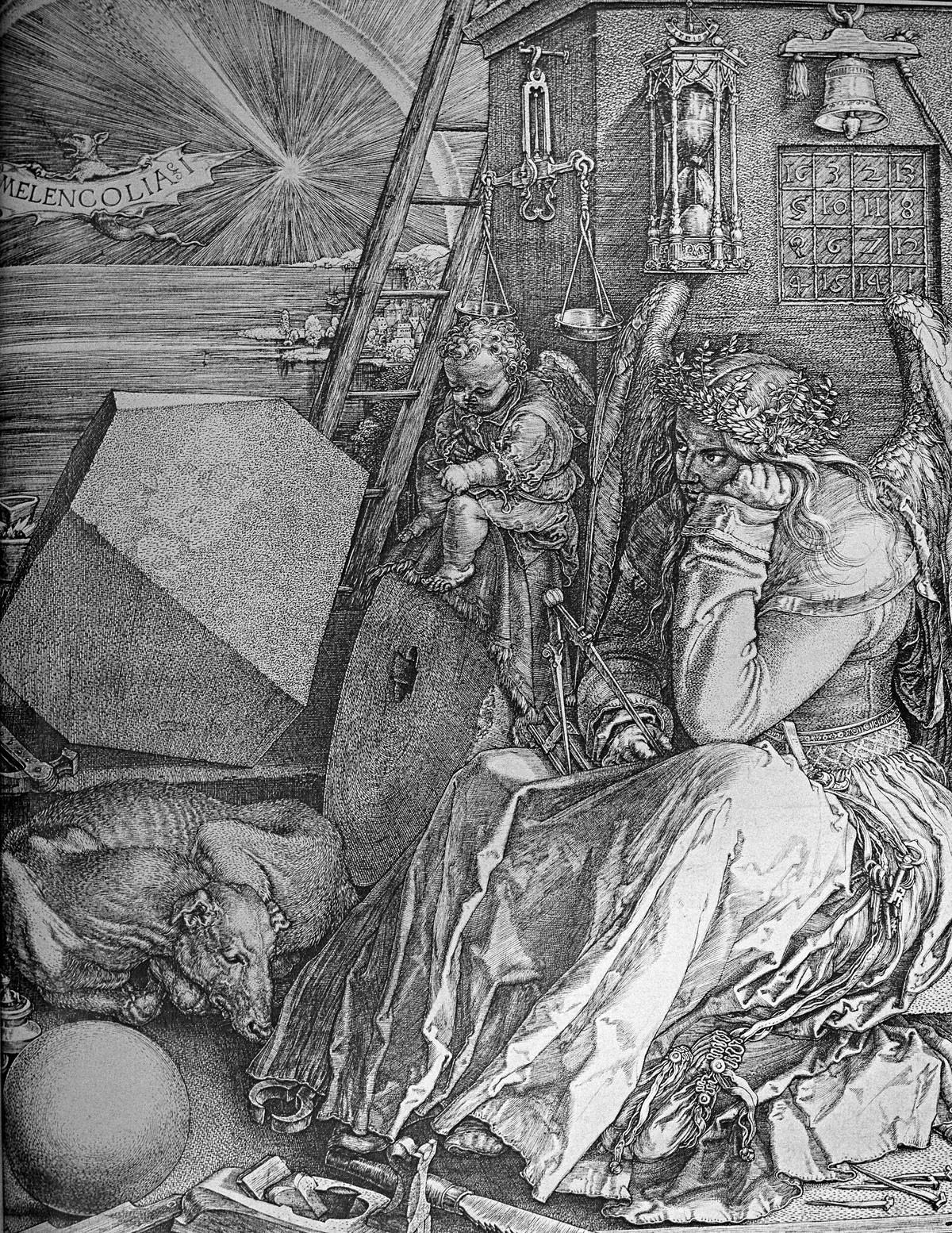 A Melankólia (1514) egyes értelmezések szerint Dürer művészi önarcképe