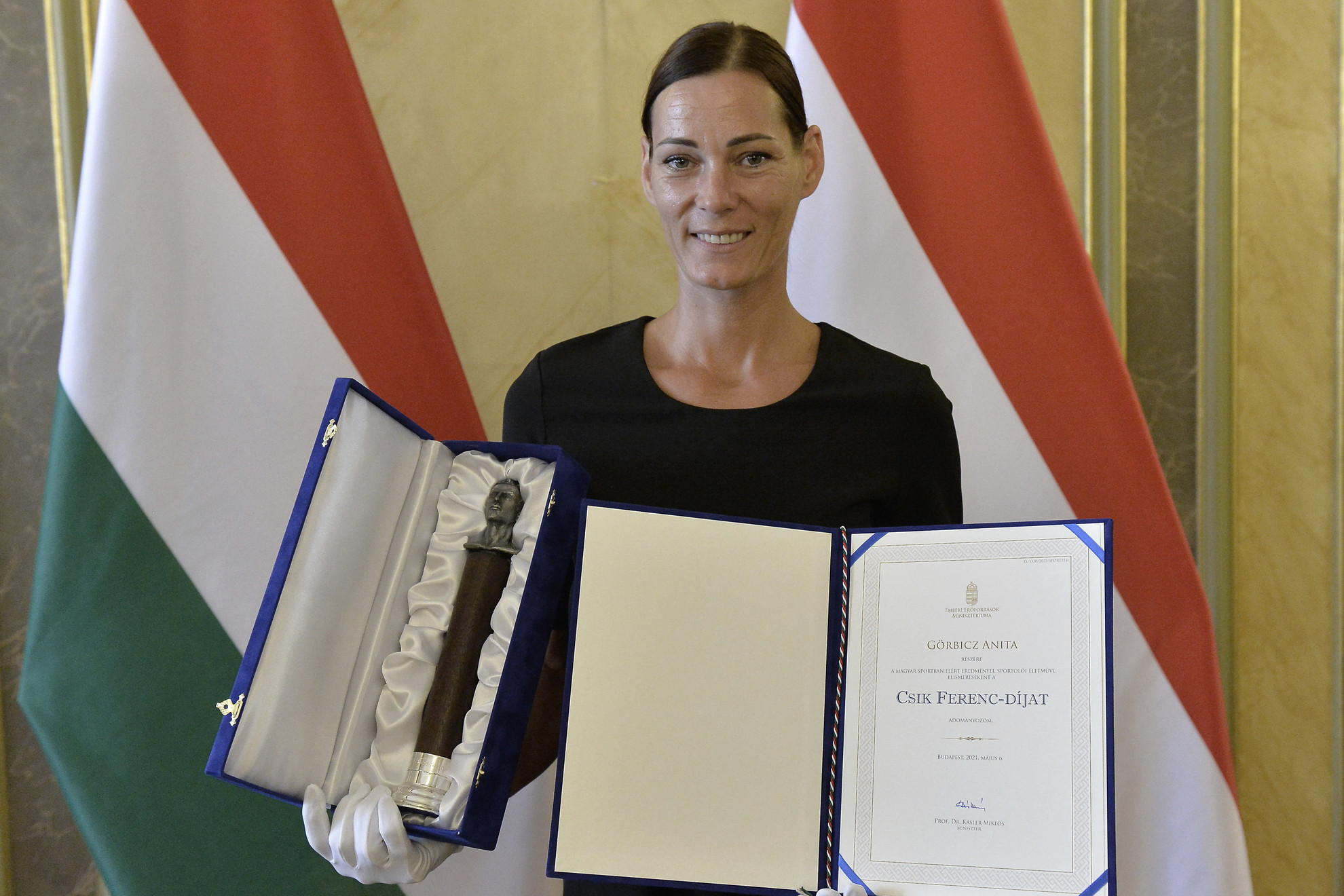 Fotó: MTI/Soós Lajos A Csík Ferenc-díjjal elismert Görbicz Anita 233-szoros válogatott, visszavonult kézilabdázó
