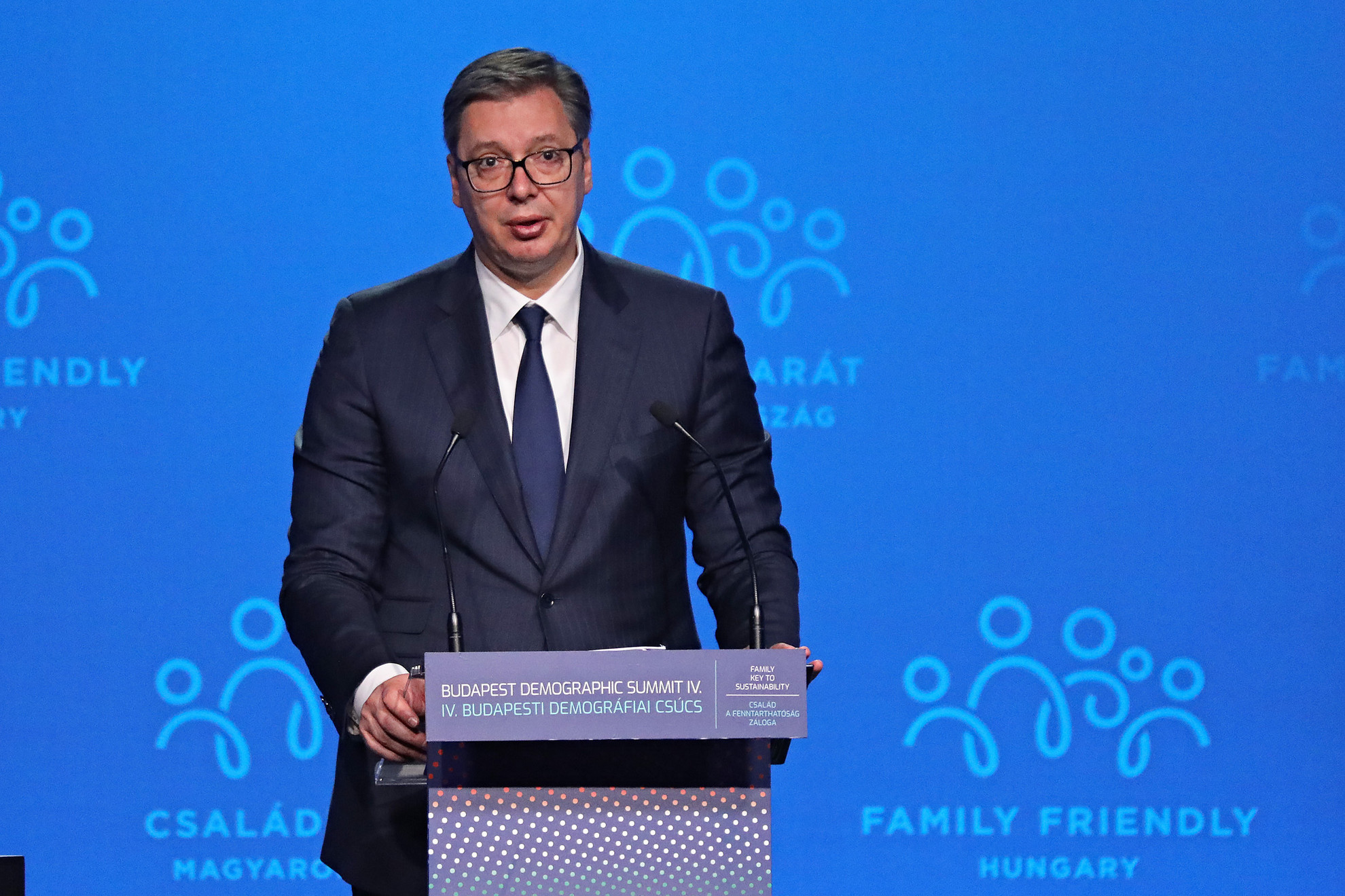 Fotó: MH/Hegedüs Róbert Aleksandar Vucic szerb elnök a IV. Budapesti Demográfiai Csúcson a Várkert Bazárban 2021. szeptember 23-án