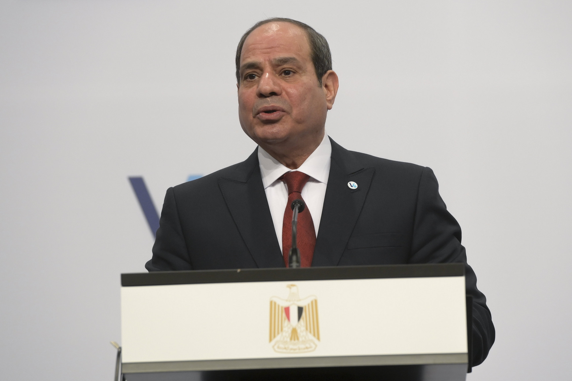 Fotó: MTI/Koszticsák Szilárd Abdel-Fattáh esz-Szíszi egyiptomi elnök a V4-Egyiptom csúcstalálkozó utáni sajtónyilatkozaton, a Várkert Bazárban