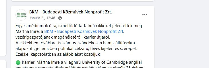 A BKM - Budapesti Közművek Nonprofit Zrt. egyik közleménye
