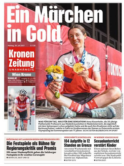 A Kronen Zeitung tavaly július 26-i címlapja: bal oldalon lent látható a szóban forgó cikk kiajánlója