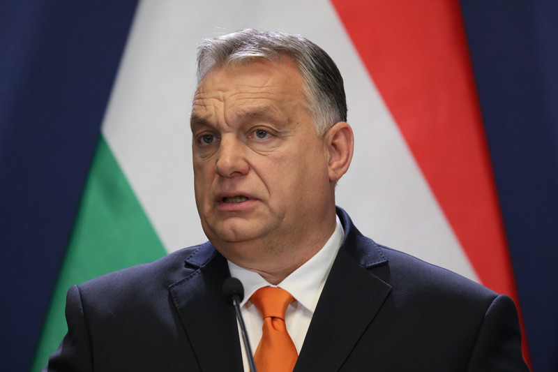 Orbán Viktor kormányfő sajtótájékoztatót tart Jair Bolsonaro brazil államfővel történt találkozóját követően 2022. február 17-én