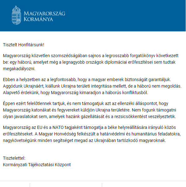 A magyar kormány álláspontja