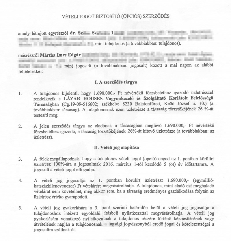 A Metropol által megszerzett szerződés több olyan részletet is tartalmaz, amely egyértelműen bizonyítja, hogy a budapesti közműholding csúcsvezetője a vagyon elrejtésére szolgáló klasszikus strómanszerződést kötött