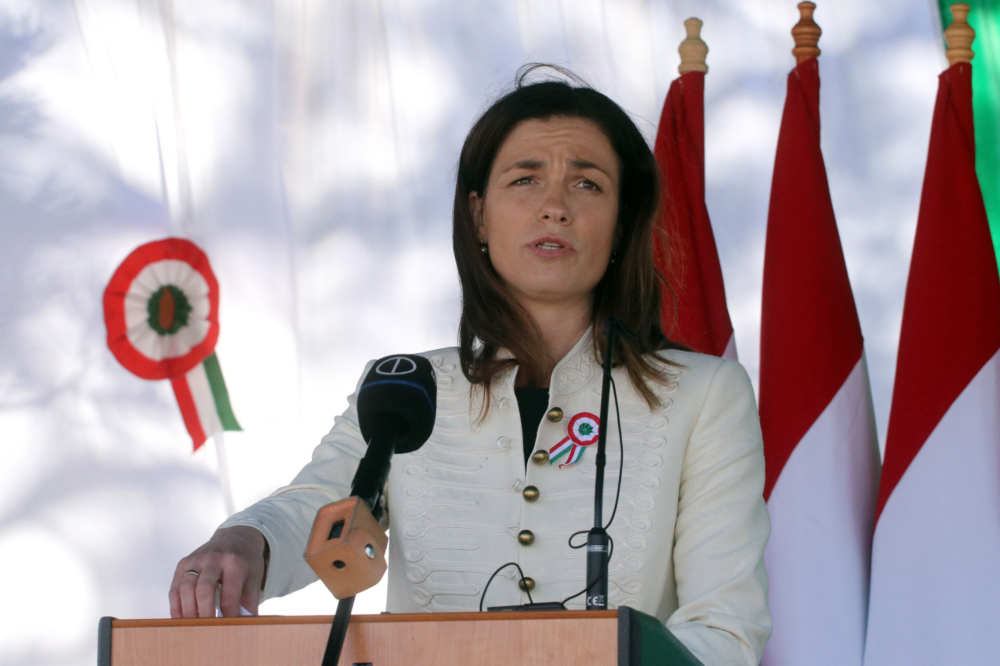 Fotó: MTI/Vajda János Varga Judit igazságügyi miniszter beszédet mond az 1848-49-es forradalom és szabadságharc tiszteletére rendezett megemlékező ünnepségen Monokon, a Kossuth Lajos-szobornál