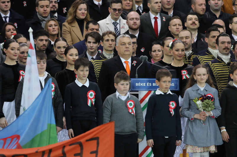 Orbán Viktor a Kossuth téren rendezett állami díszünnepségen 2022. március 15-én