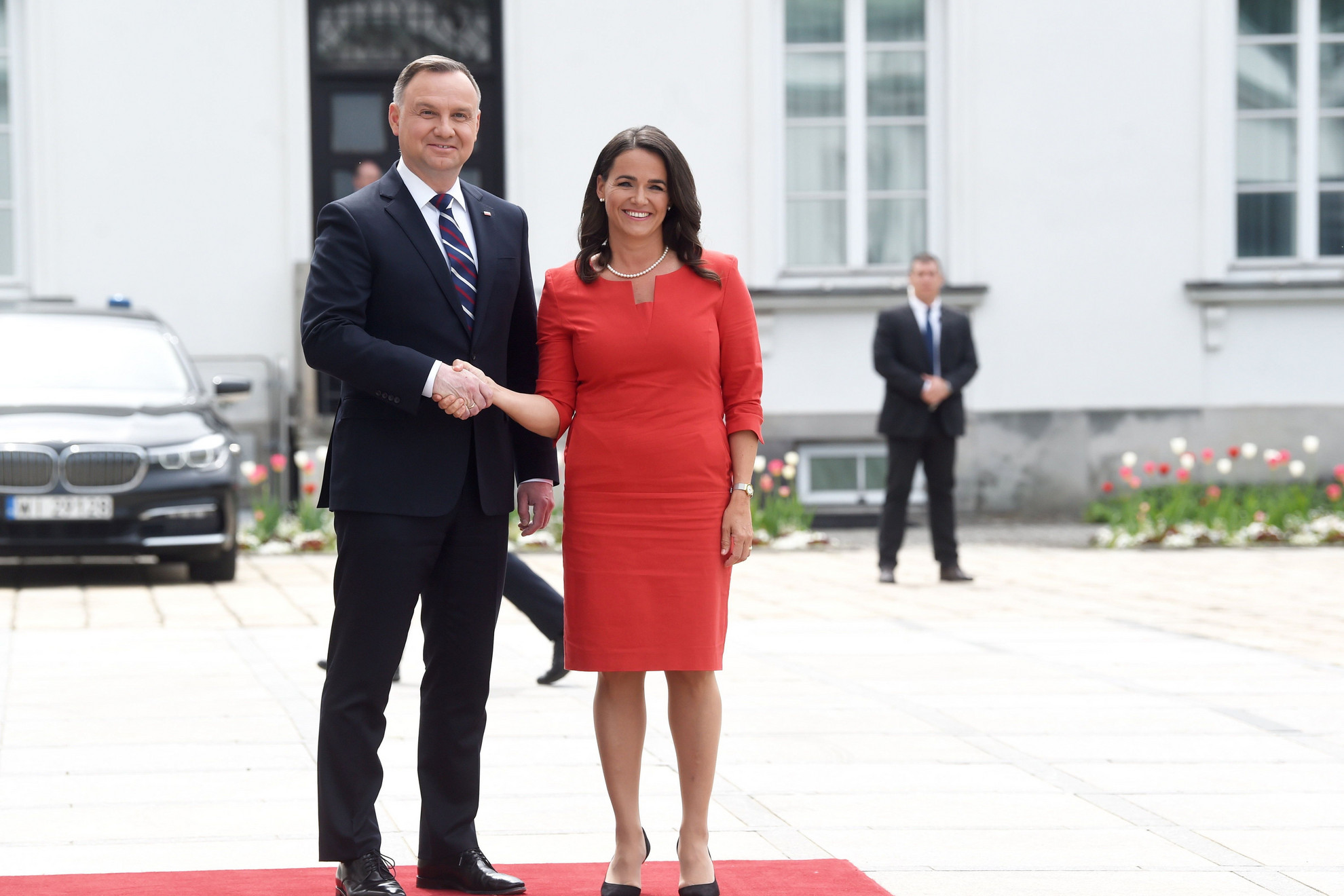 Andrzej Duda lengyel államfő fogadja Novák Katalin köztársasági elnököt a varsói elnöki rezidencián, a Belvedere Palotában