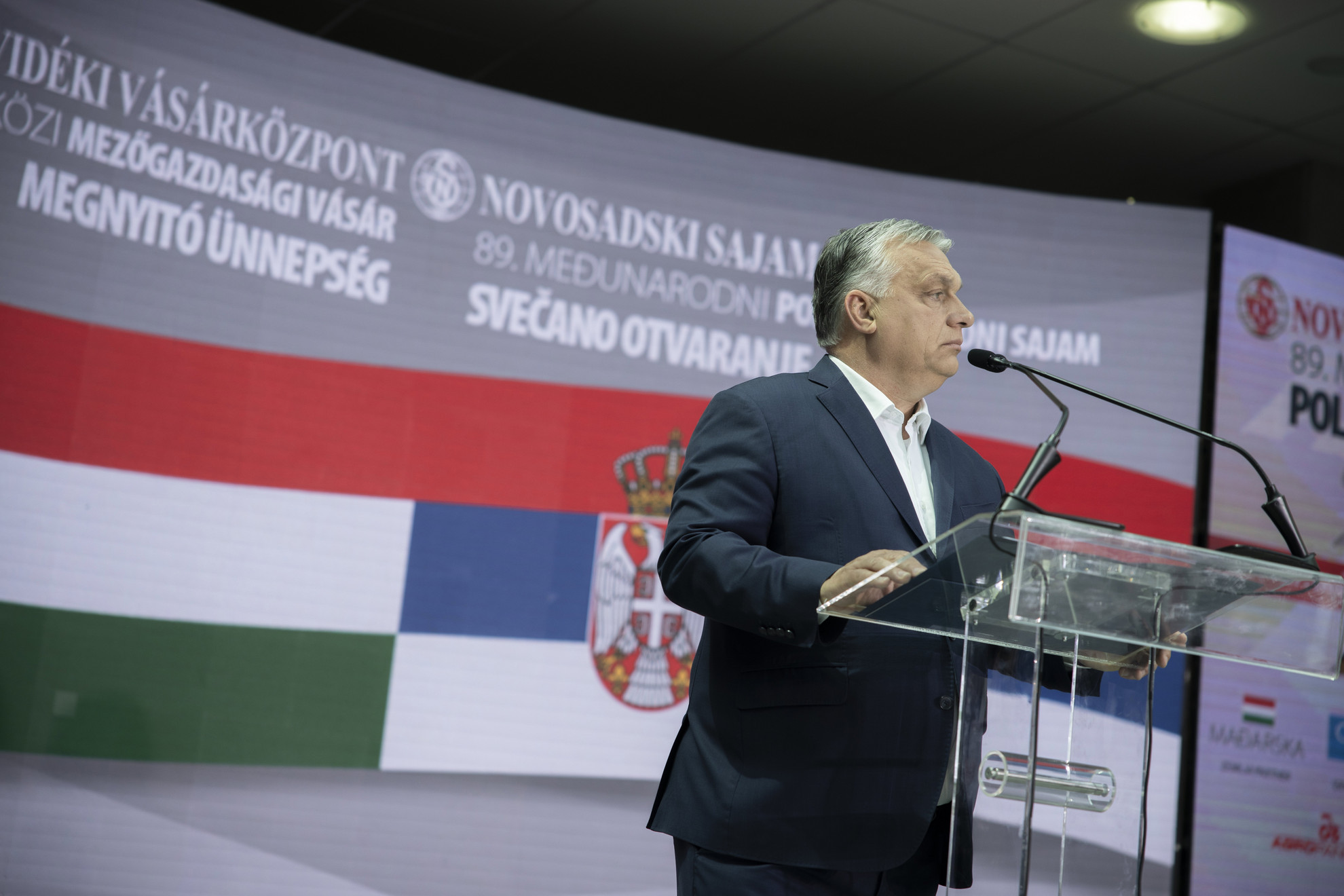 Orbán Viktor miniszterelnök beszédet mond a 89. Újvidéki Nemzetközi Mezőgazdasági Vásár megnyitóján 2022. május 21-én