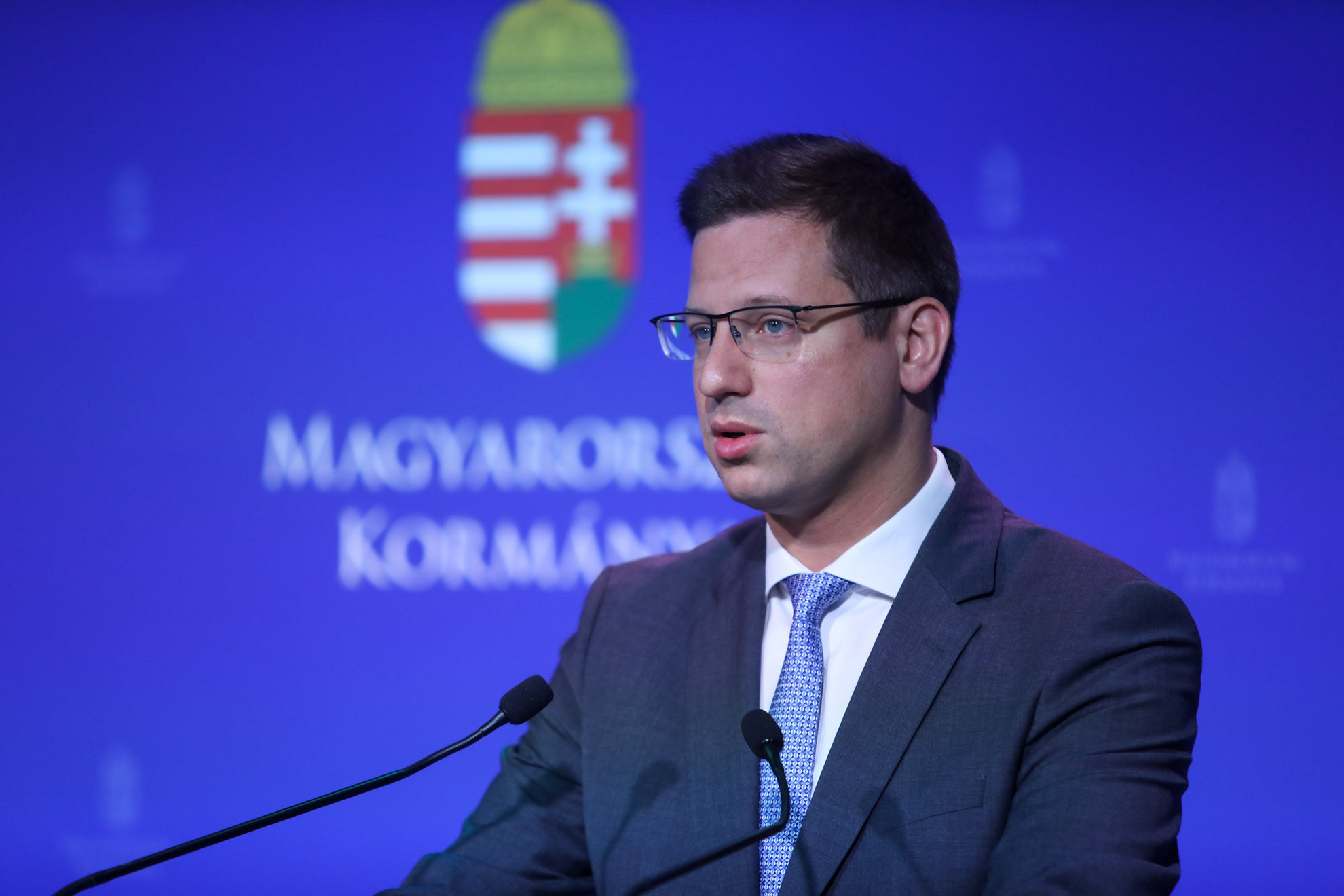 Gulyás Gergely, a Miniszterelnökség vezetője a pénteki Kormányinfón