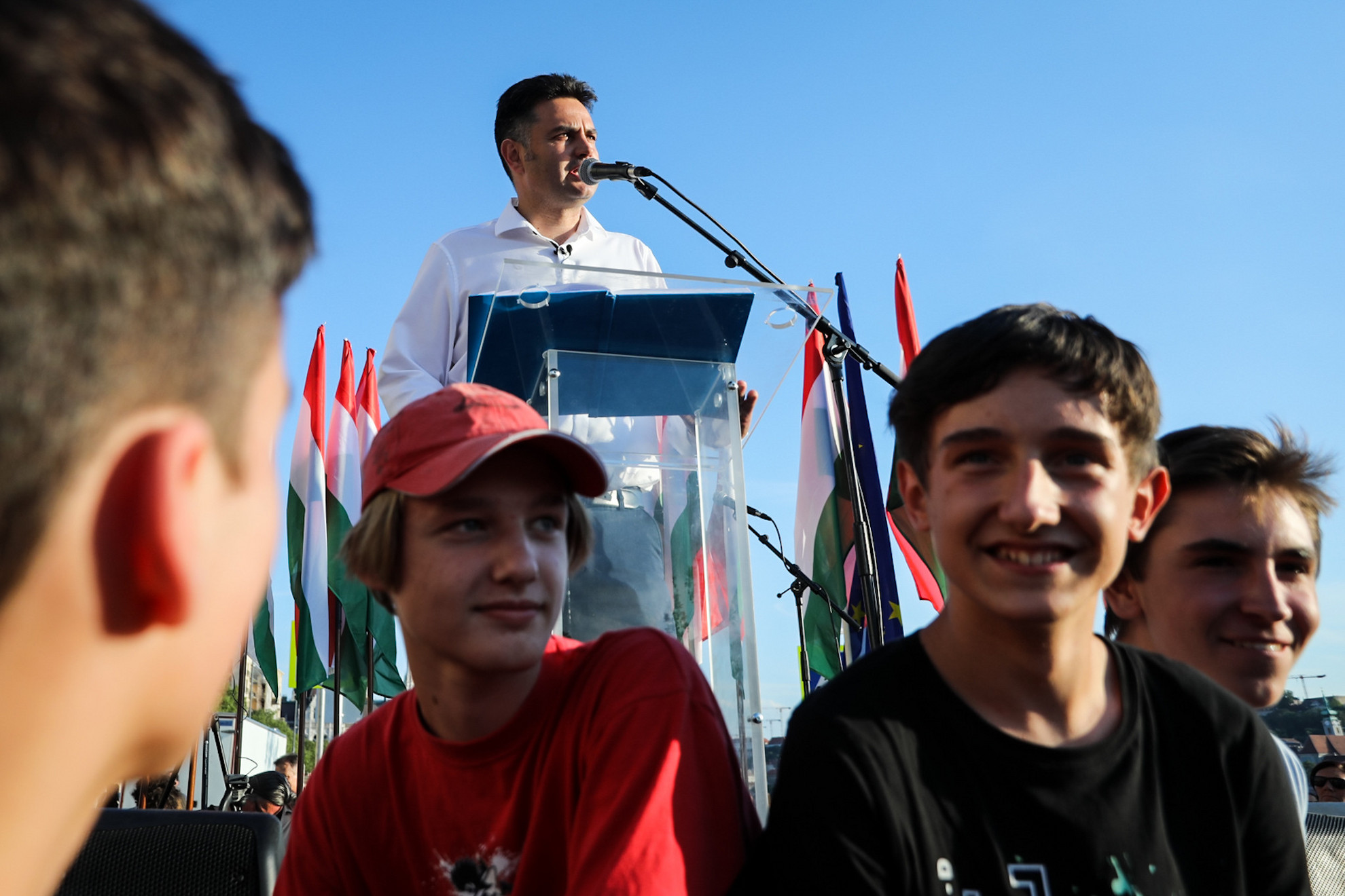 Márki-Zay Péter beszédet mond a Gyurcsányék által szervezett egyik kata-tüntetésen
