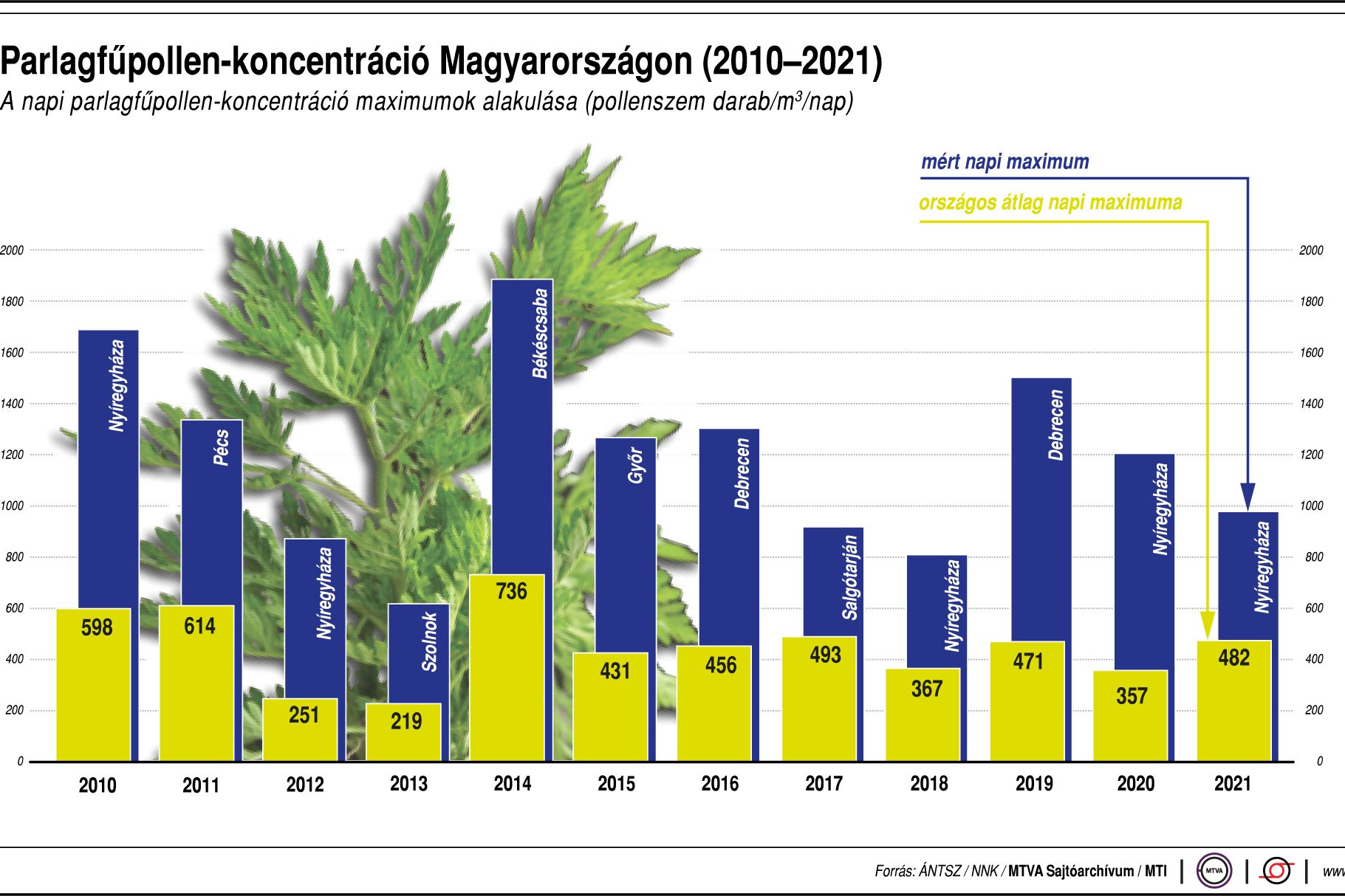 A pollenkoncentráció Magyarország egyes területein