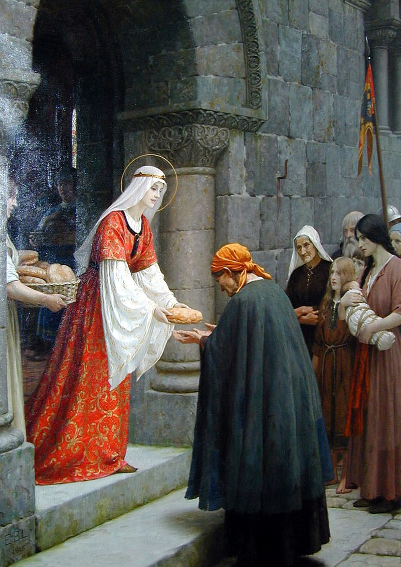 Fotó: Wikipedia Edmund Blair Leighton: Árpád-házi Szent Erzsébet kenyeret oszt a szegényeknek