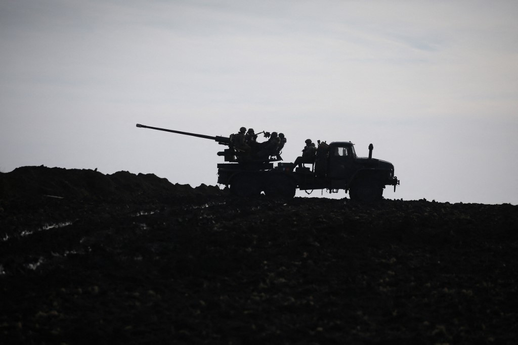 Az ukrán hadsereg légvédelmi fegyvere Bahmut városától nem messze. (2023. január 20.)