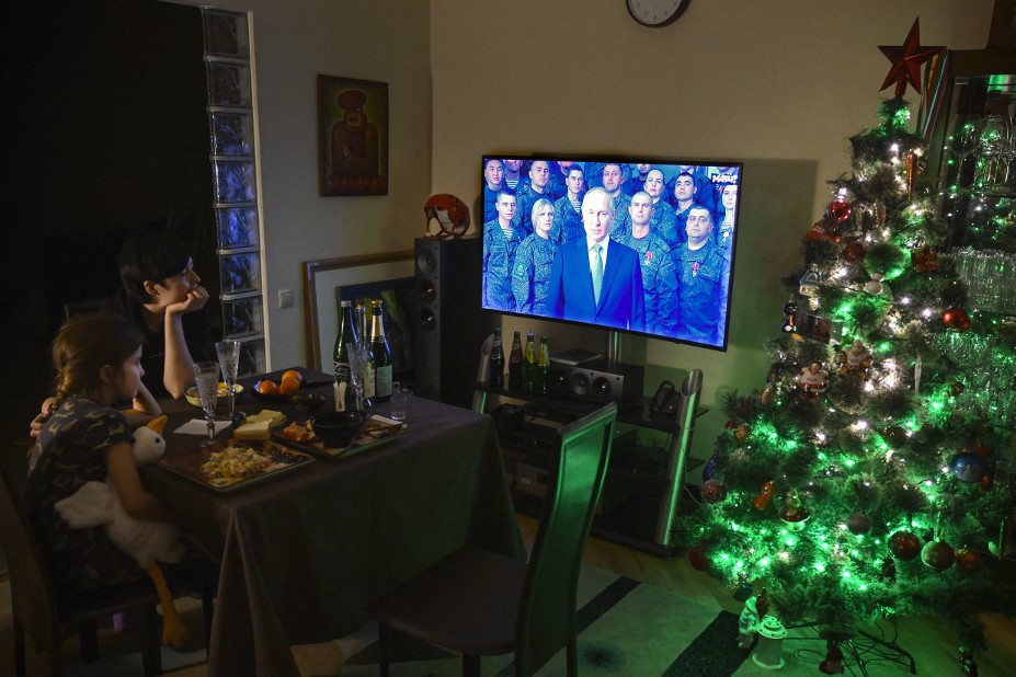 Vlagyimir Putyin orosz elnök újévi tévébeszéde Moszkvában. (2022. december 31.)
