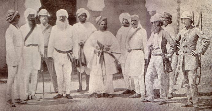 A 18. punjabi gyalogos hadosztály szakállas és bajuszos tagjai 1859-ben.