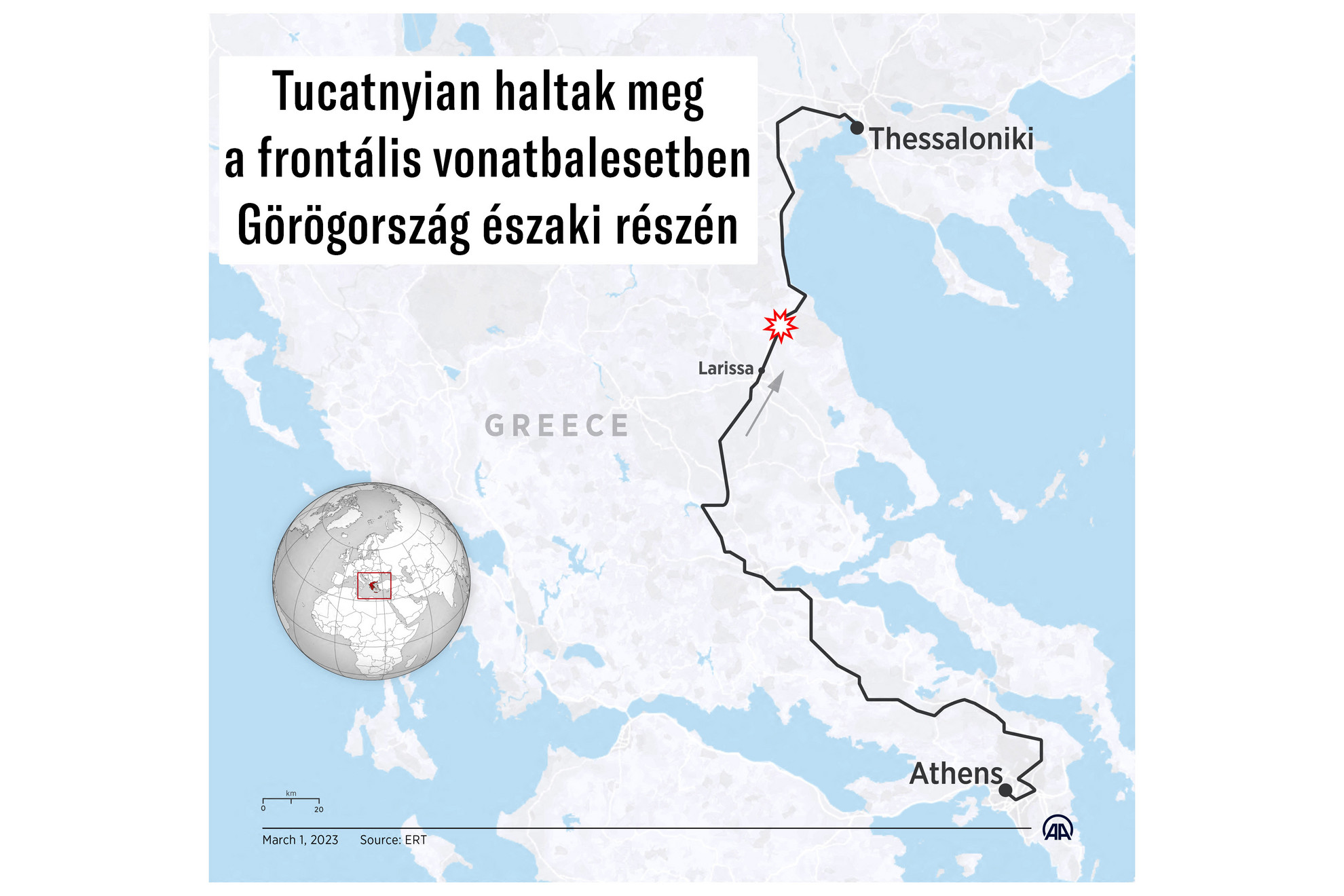 A tragikus baleset az Athén és Szaloniki közötti vasútvonalon történt