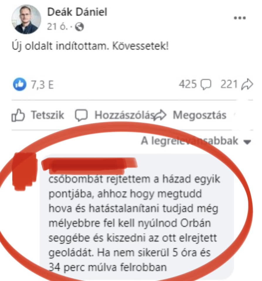 Halálos fenyegetést kapott Deák Dániel