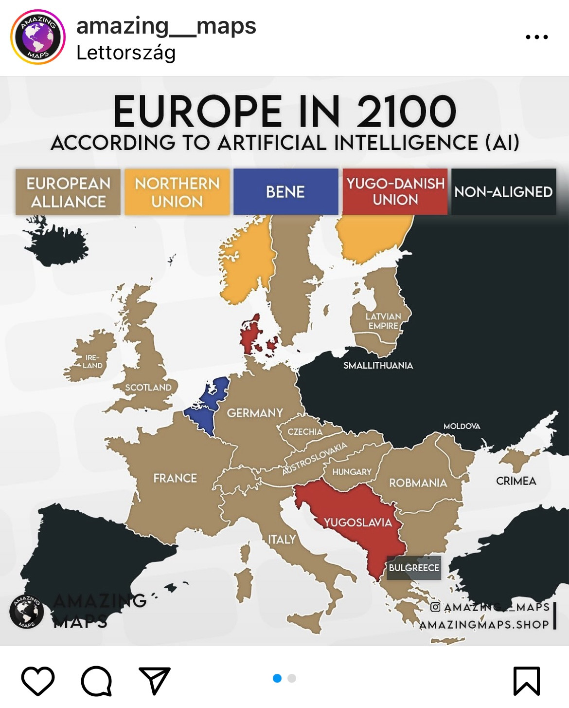 Fotó: amazing-maps / instagram Európa 2100-ban