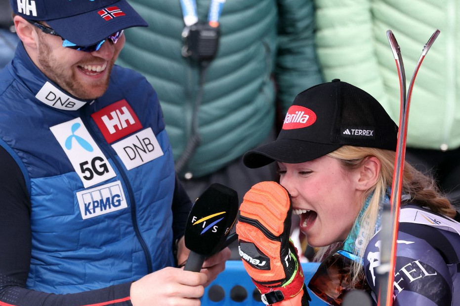 Fotó: AFP/Charly Triballeau Klide és Shiffrin az exkluzív interjú kérdezője és alanya