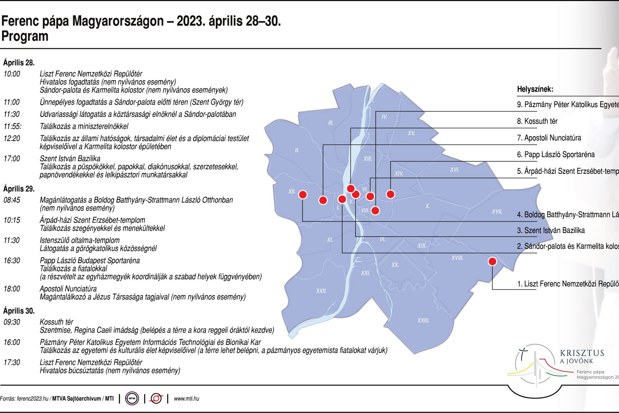 Ferenc pápa Magyarországon - 2023. április 28-30. Program; helyszínek helyszínek
