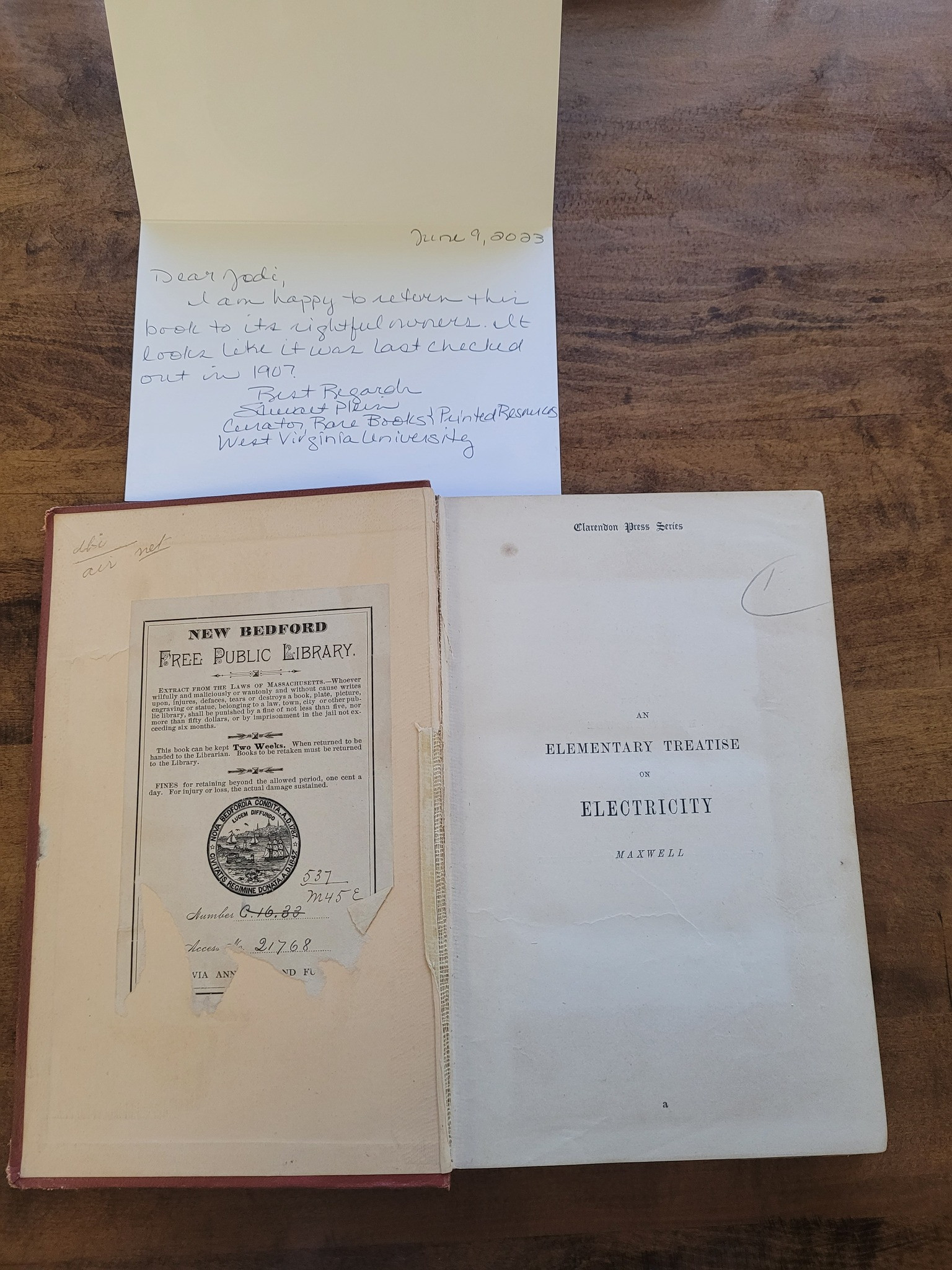 Fotó: New Bedford Free Public Library / facebook A könyv, amely kölcsönzési ideje 120 éve járt le