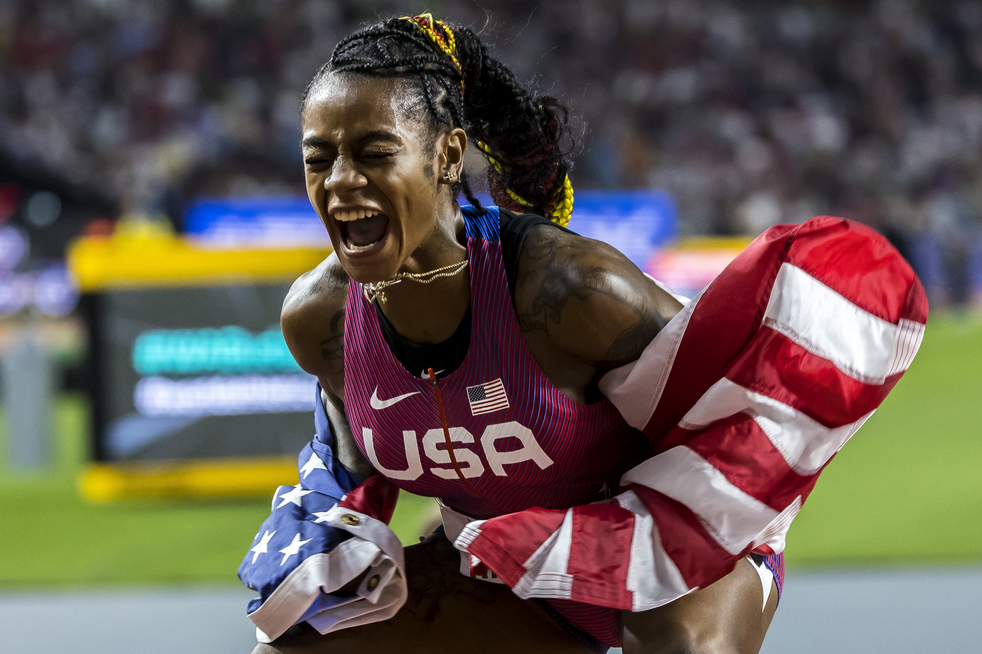 Fotó: MH/Purger Tamás Szintén amerikai győzelem született a női 100 méteres síkfutás versenyén. Az aranyat nagy meglepetésre Sha'Carri Richardson vitte el