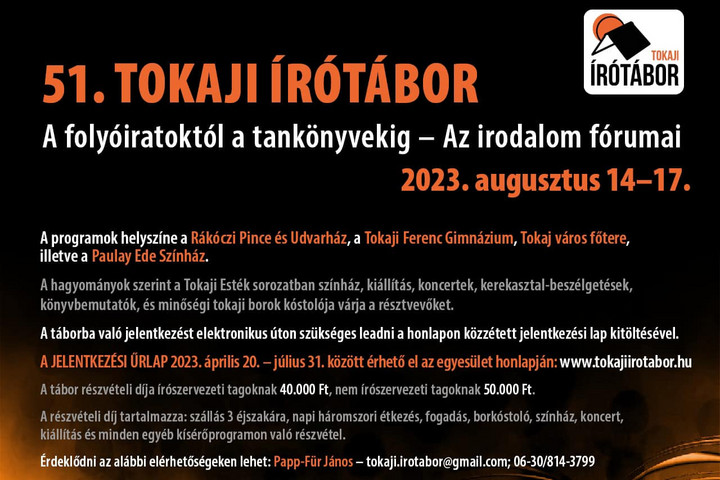 Fotó: Facebook/Tokaji Írótábor Egyesület Jövő hétfőn kezdődik az 51. Tokaji Írótábor