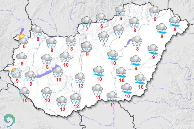 Fotó: Országos Meteorológiai Szolgálat Többnyire erősen felhős vagy borult lesz az ég, és többfelé várható időszakos eső, zápor, több helyen jelentős mennyiség eshet.