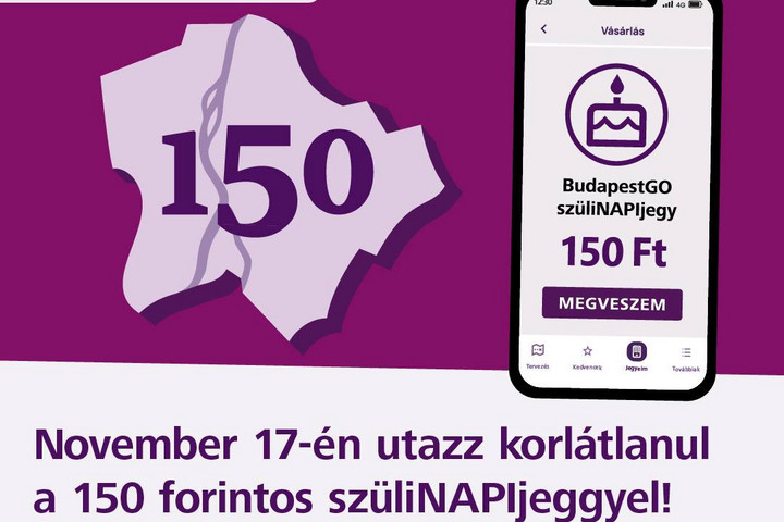 Fotó: Facebook/BKK A BKK 150 forintos születésnapi jeggyel ünnepli a 150 éves Budapestet pénteken