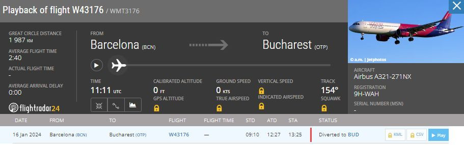 A Barcelonából Bukarestbe tartó félelőtti Wizz Air-járat a román helyett a magyar fővárosban landolt