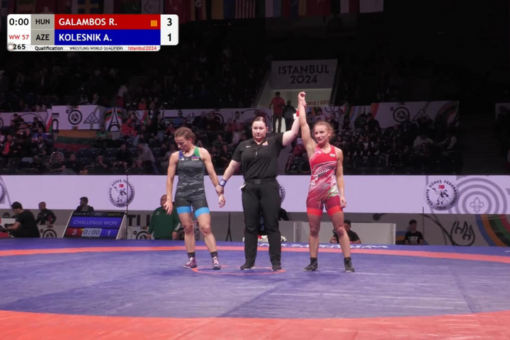 Fotó: Facebook/Magyar Birkózók Szövetsége – Hungarian Wrestling Federation Galambos Ramóna Eb-győztest legyőzve nyolcaddöntős