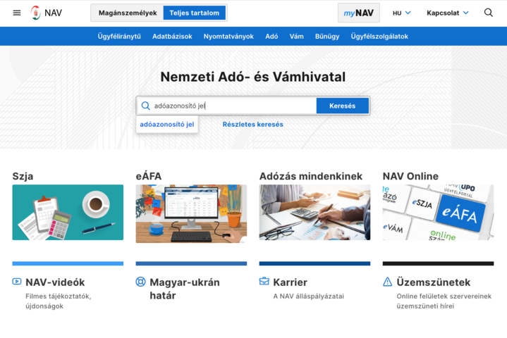 Fotó: https://nav.gov.hu/ Online is kérhető igazolás az adóazonosító jelről