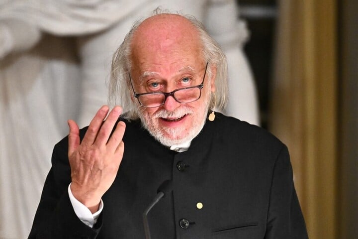 Fotó: CLAUDIO BRESCIANI / TT NEWS AGENCY / AFP Krasznahorkai László lázadásról, emberi méltóságról, angyalokról, reményről beszélt Stockholmban