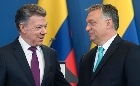 Forrás: mh Juan Manuel Santos és Orbán Viktor 20180512
