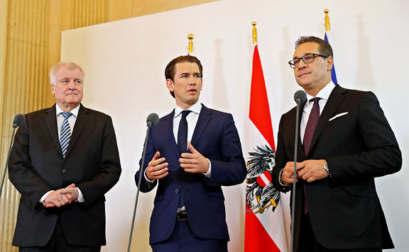 Forrás: mh Horst Seehofer, Sebastian Kurz és Heinz-Christian Strache 20180706
